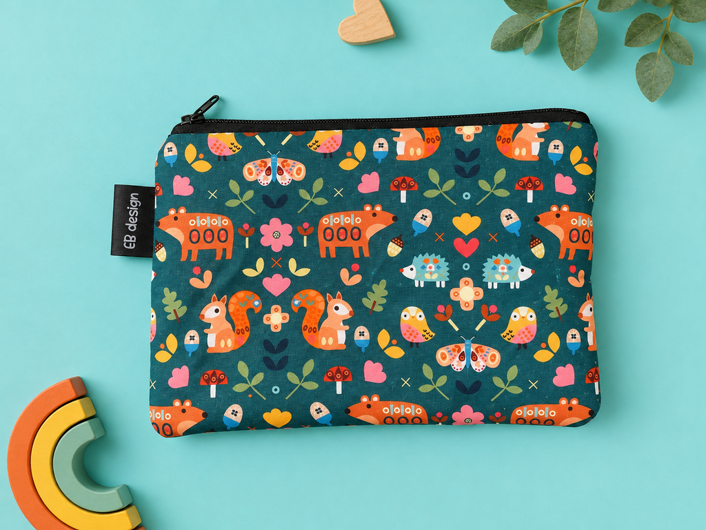 Pochette zippée animaux de la forêt