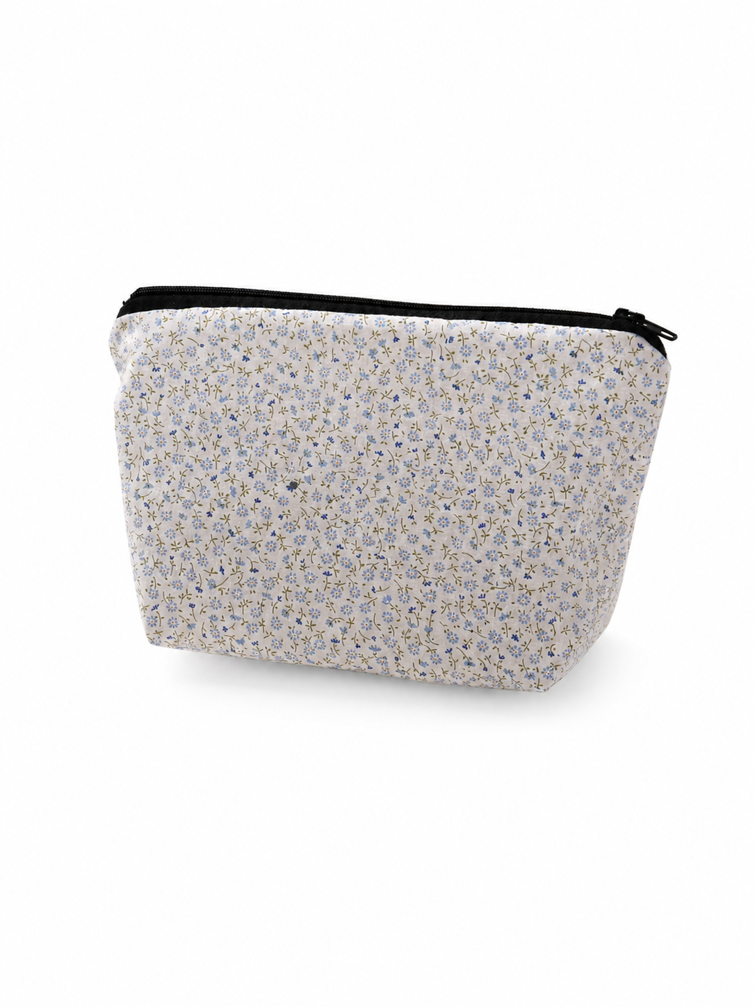 Pochette maquillage florale – Motif liberty blanc – Fait main au Québec
